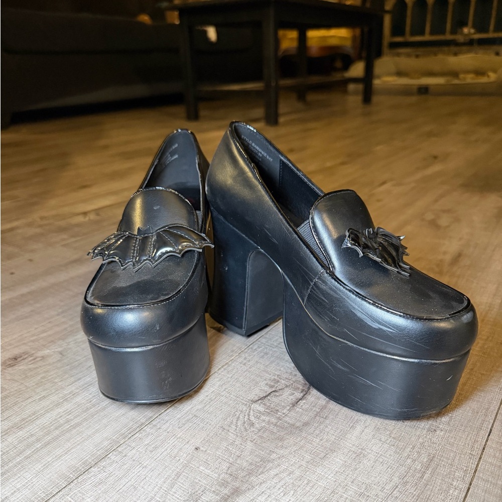 Strange Cvlt Banshee Loafer Heels – Black Vegan Leather - Picture 3 of 12